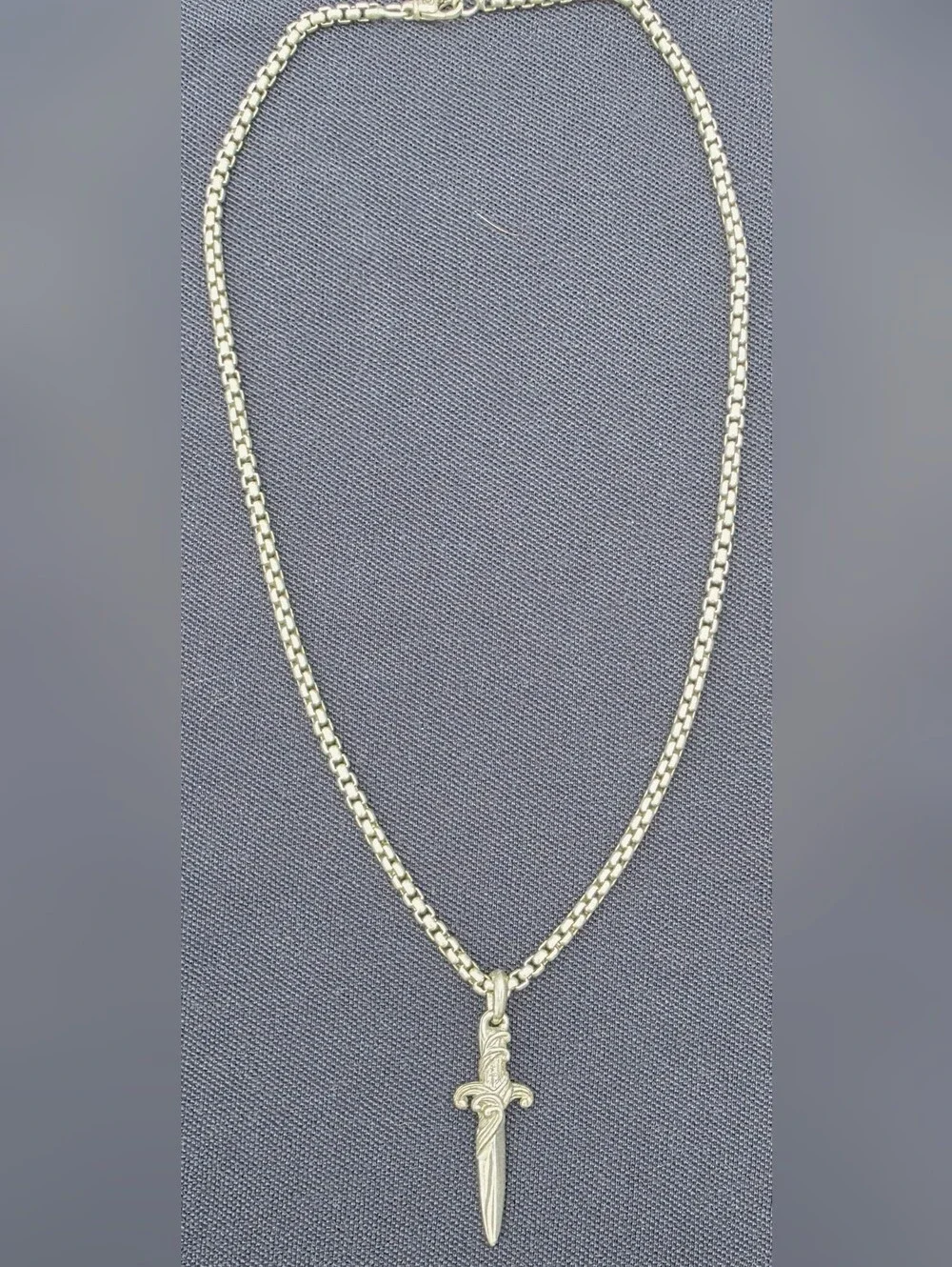 David Yurman Sterling Silver Dagger Pendant Necklace-3.6mm Box Chain Brand New